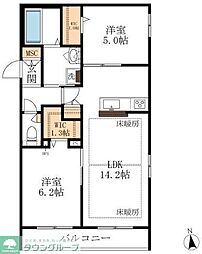 名古屋市営名城線 東別院駅 徒歩6分の賃貸マンション 4階2LDKの間取り