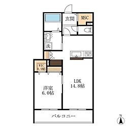 メゾン天白公園東W 2階1LDKの間取り