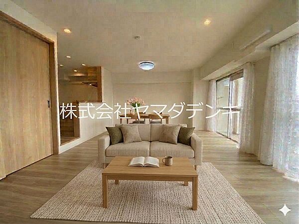 LDKはご家族が集まって過ごす大切な場所。そんなLDKは19.3帖♪ゆとりある広さで家具のレイアウトも自由自在のリビングです♪　家具はAI画像です。