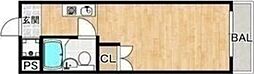 ロイヤルエスペラントオクノ 4階1Kの間取り