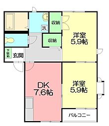 スターパレス片瀬 00205 2階2DKの間取り