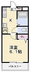 ルシェル砂押橋 1Kの間取図画像