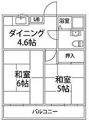 テラスフルール 2DKの間取図画像