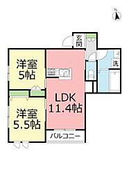 メゾンコンフォール1 2LDKの間取図画像