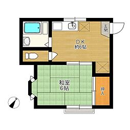 鵠沼レジデンス 1DKの間取図画像