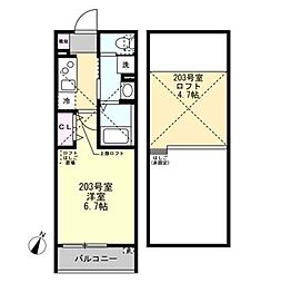 藤沢市鵠沼海岸3丁目アパート 1Kの間取図画像