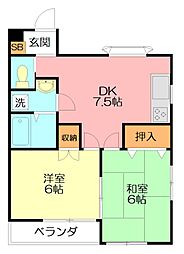 ハイツ・チムニー 2DKの間取図画像