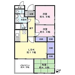 クリーン・ブルー 2SLDKの間取図画像