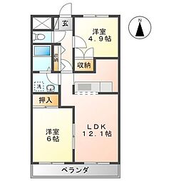 ブルーマリーン茅ヶ崎 2LDKの間取図画像