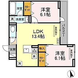 Lacier 2LDKの間取図画像
