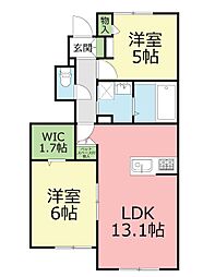 メゾンドルーチェ 2LDKの間取図画像