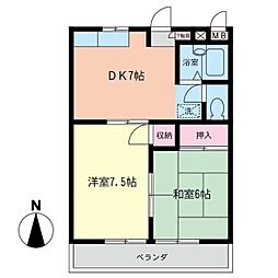 ブルービーチ大船 2DKの間取図画像