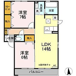 リジェールドンドンB 2LDKの間取図画像