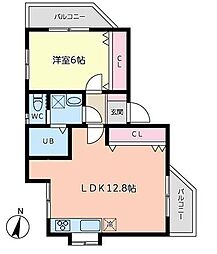 ハイライフ石上 1LDKの間取図画像