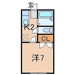 メゾンド森合 1Kの間取図画像