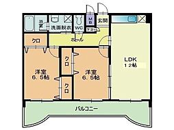 アヴァンティ高見M1 2LDKの間取図画像