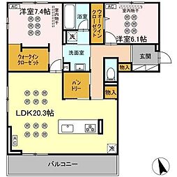 D-ROOM原町 2LDKの間取図画像