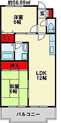 クレベール社ノ木 2LDKの間取図画像
