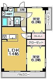 ニューガイア 2LDKの間取図画像