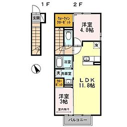ラムロ吉田 2LDKの間取図画像
