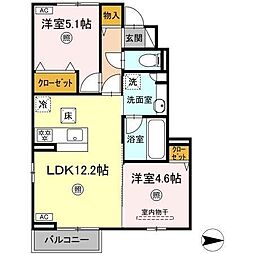 (仮称)D-ROOM下城野 2LDKの間取図画像