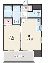 ラ・ヴェリテ鍛冶町 1DKの間取図画像