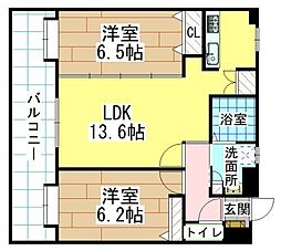 ニューリバー九工大駅前 2LDKの間取図画像