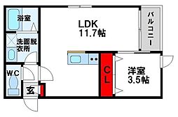 アプリーレ若松 1LDKの間取図画像
