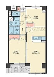 ラフィナーレアースコート魚町 1LDKの間取図画像
