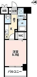 ウイングス熊手 1Kの間取図画像