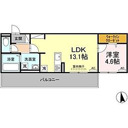 D-room中二十町 1LDKの間取図画像