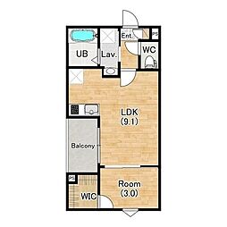 北九州市戸畑区新池2丁目アパート 1LDKの間取図画像