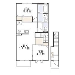 筑豊電気鉄道 遠賀野駅 徒歩3分の賃貸アパート 2階2LDKの間取り