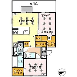 JR鹿児島本線 九州工大前駅 徒歩23分の賃貸アパート 1階2LDKの間取り