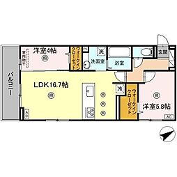 JR鹿児島本線 九州工大前駅 徒歩22分の賃貸アパート 2階2LDKの間取り