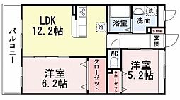 JR鹿児島本線 九州工大前駅 徒歩26分の賃貸マンション 3階2LDKの間取り