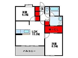 ルフォンド天神 2LDKの間取図画像