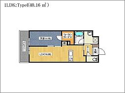 グランドツイン黒崎 1LDKの間取図画像