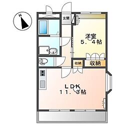 ボンヌール・植田 1LDKの間取図画像