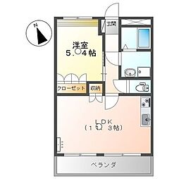 ボンヌール・植田 1LDKの間取図画像
