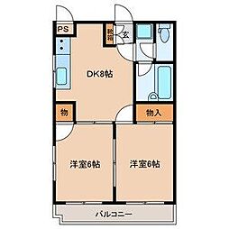 シャトレ松尾2 2DKの間取図画像