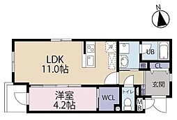 JR鹿児島本線 九州工大前駅 徒歩23分の賃貸マンション 2階1LDKの間取り