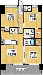 ウイングス八幡駅前 3LDKの間取図画像