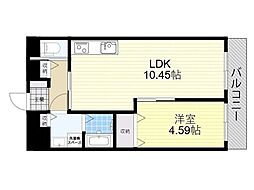 プラリア招提元町A棟 1LDKの間取図画像