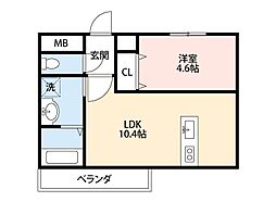 ウィンドヒル御殿山II 1階1DKの間取り