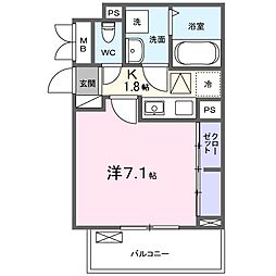 ラフレシール ウエスト 1Kの間取図画像