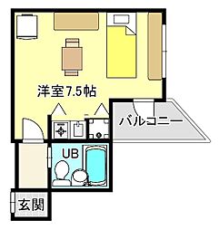 エグゼコート枚方公園 ワンルームの間取図画像