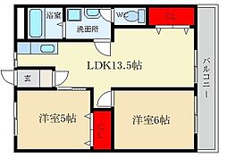 レジデンス松栄 2LDKの間取図画像