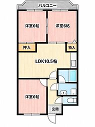 グランデールナカミヤ 3LDKの間取図画像