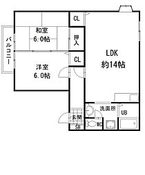 リバーランドジョイE棟 2LDKの間取図画像